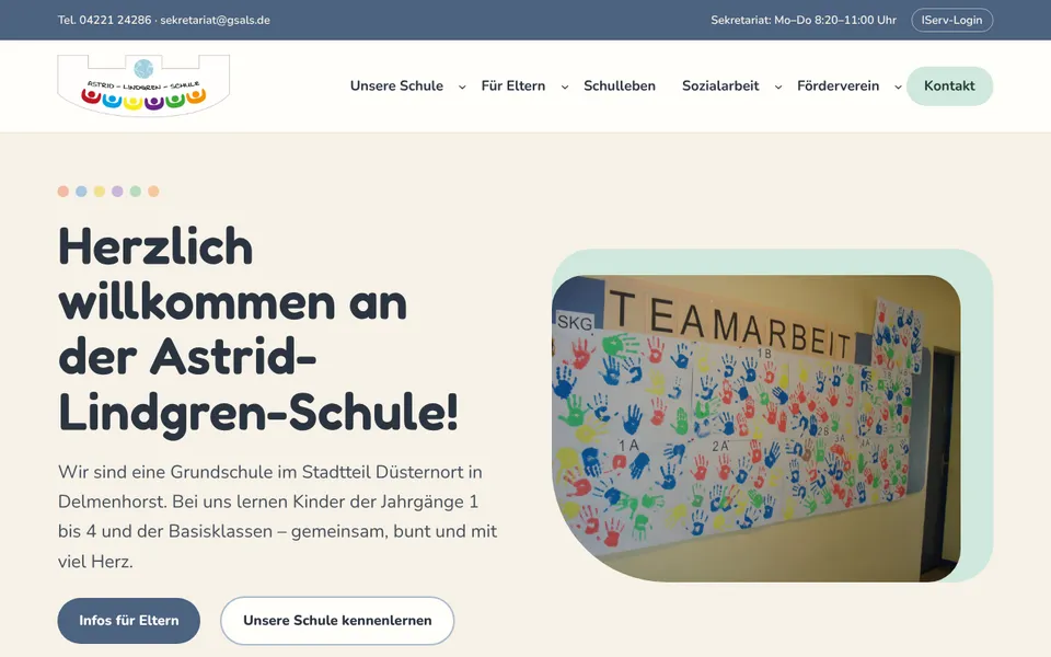 Startseite der neuen Website der Astrid-Lindgren-Schule